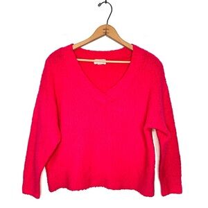 Anthropologie | Maeve Bright Pink V-neck Sweater Size Small